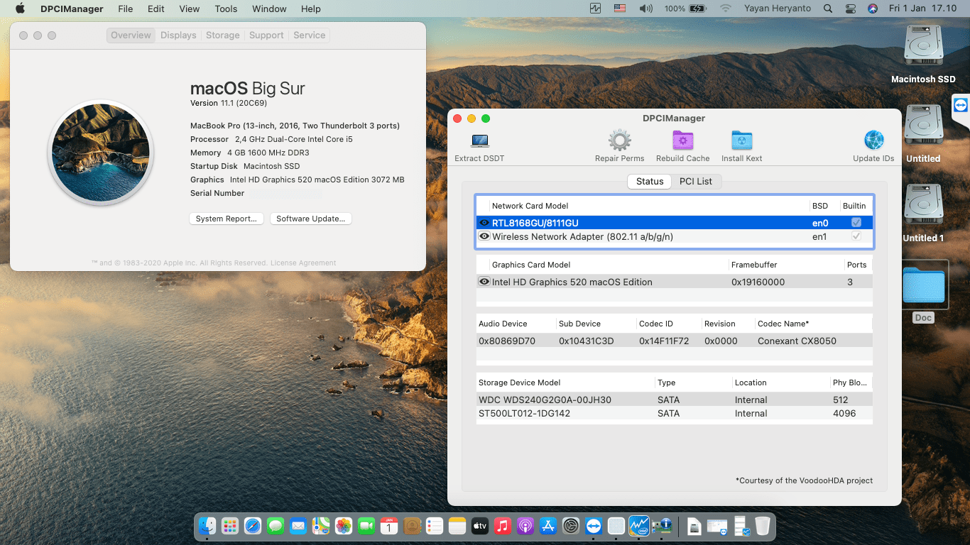 Success Hackintosh macOS Big Sur 11.1 Build 20C69 in Asus A456UF-WX015D